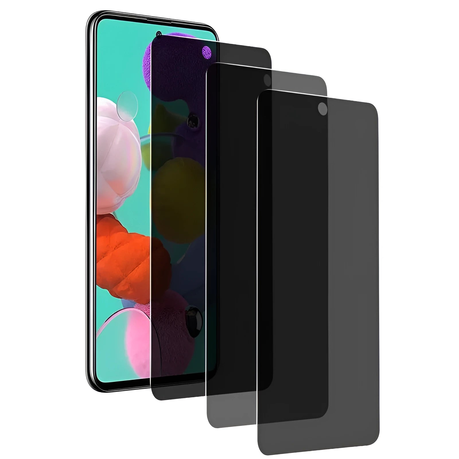 Toughened glass screen protector for Samsung phones with privacy, matte, HD, and ceramic film options.