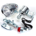Bicycle generator light modification kit with dynamo unit and wiring for friction-powered illumination