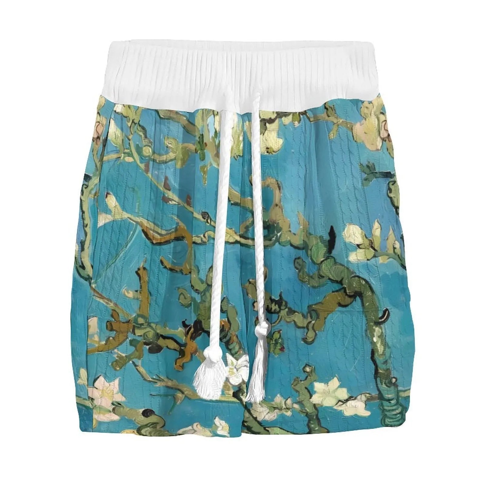 Men's peacock blue 3D printed casual suit with knitted shorts and matching T-shirt top