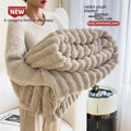 Soft Wind bubble faux rabbit fur blanket in a solid colour, showing double-sided thickening texture.