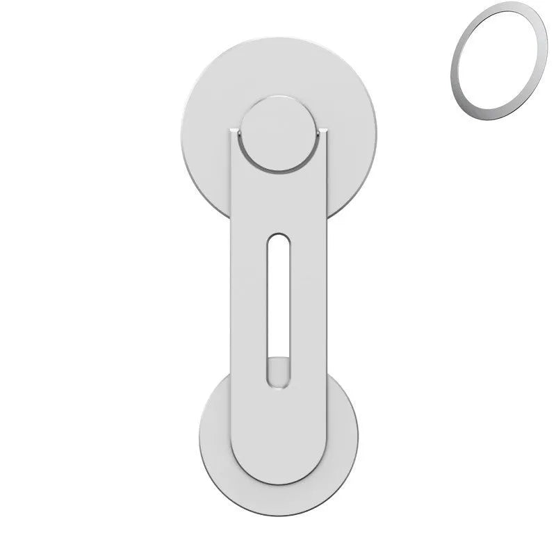 Silver aluminium alloy magnetic car phone holder with 180-degree flip on a car dashboard
