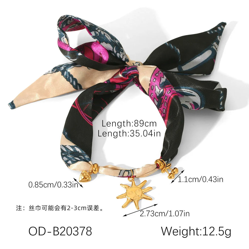 Sunflower stainless steel charm on a ribbon bracelet for children, ins style