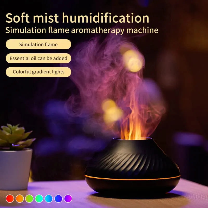 Beige and black USB aroma diffuser lamp with flame effect LED light and mist output