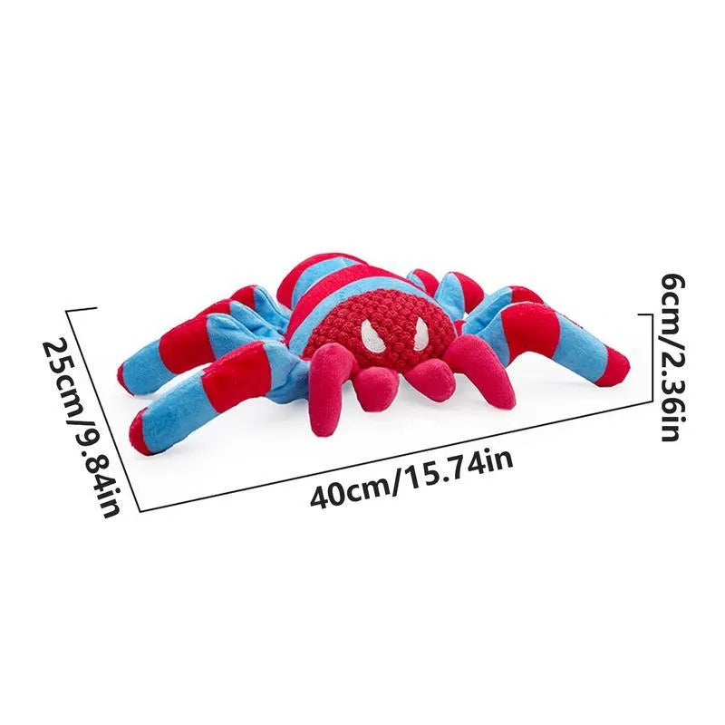 Red plush teddy dog toy with bite-resistant construction and tooth-cleaning ridges
