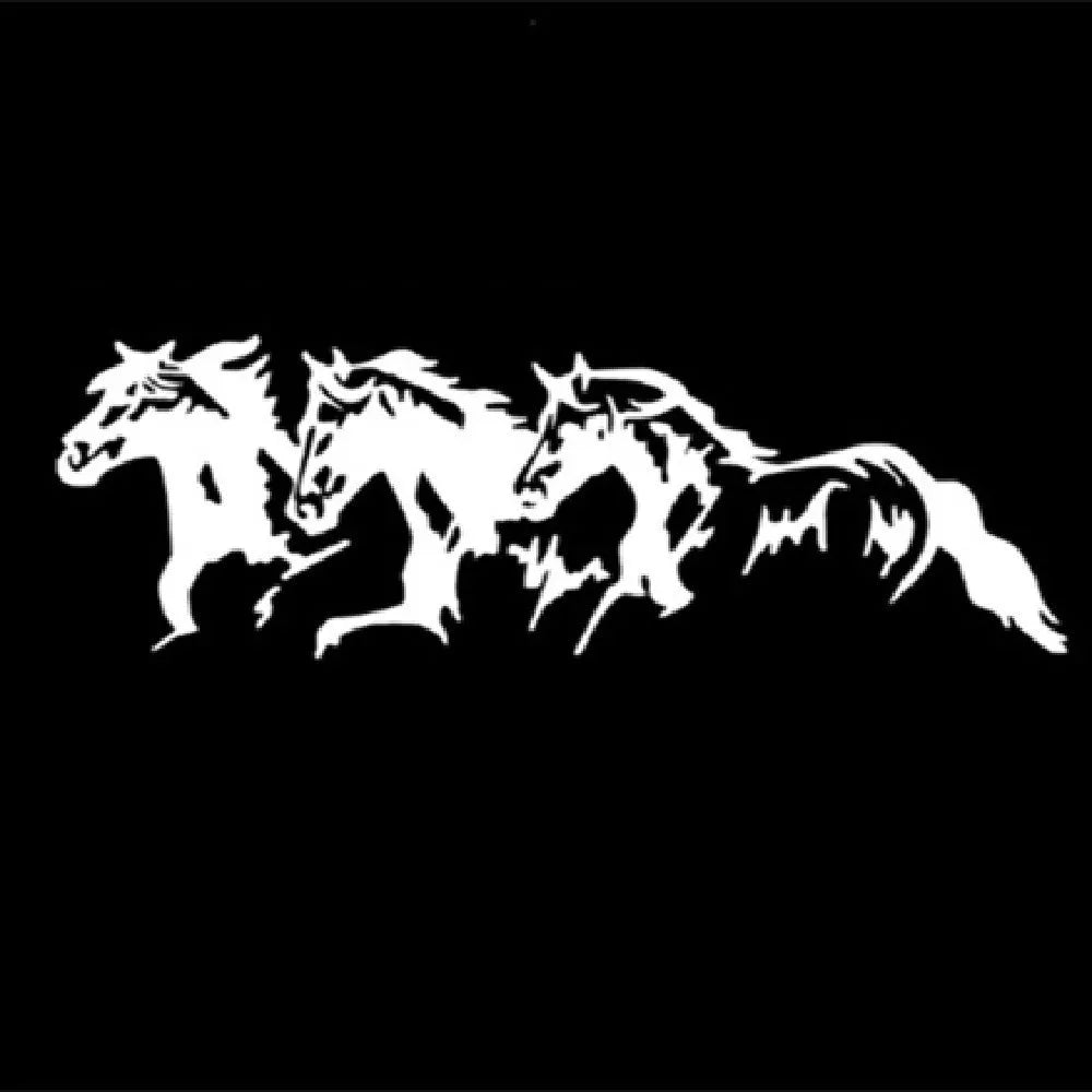 Three horses steed design car body sticker in black, white, red, and blue colour options.