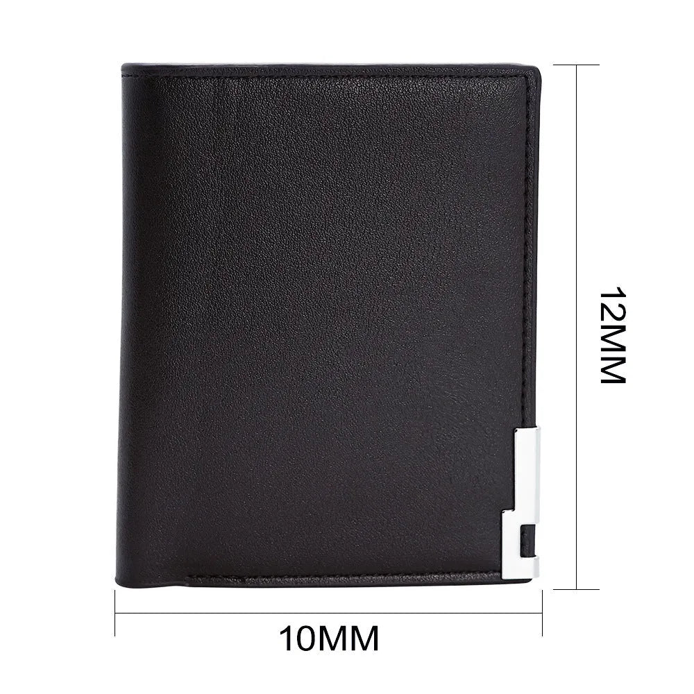 Men's brown leather zip wallet presented in gift packaging