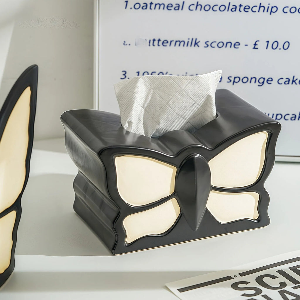 Ceramic butterfly vase and matching tissue box set with light luxury design for living room