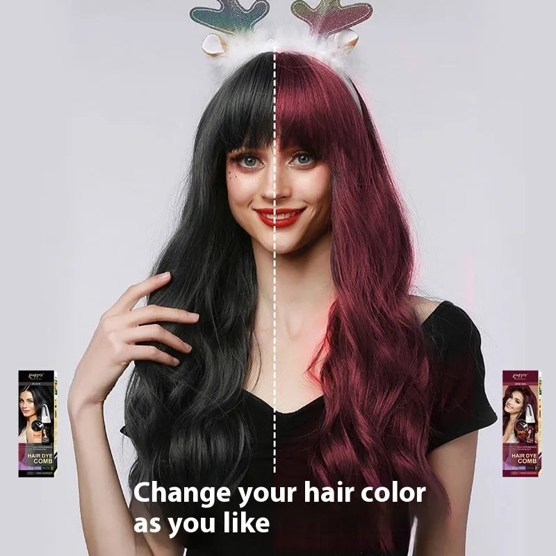 Hair dye colour cream kit with easy-colouring comb in brown, wine red and dark brown 200ml bottles