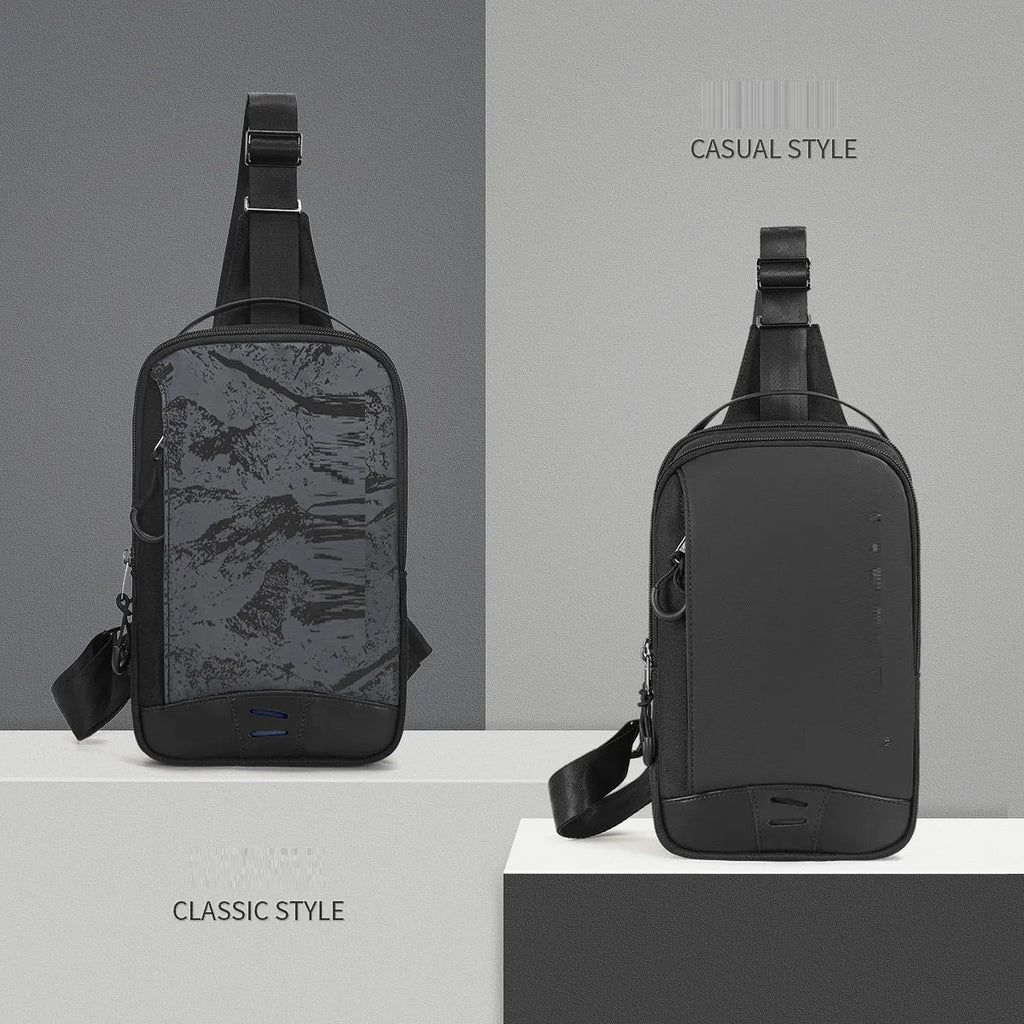 Casual black TPU chest bag with a single shoulder strap and soft handle.