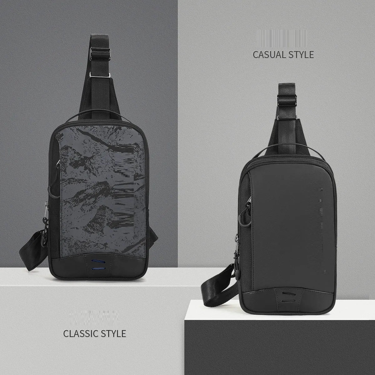 Casual black TPU chest bag with a single shoulder strap and soft handle.