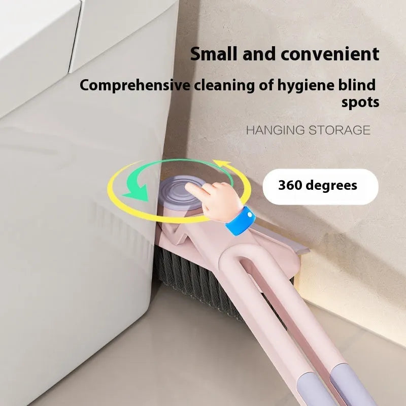 Plastic corner floor cleaning brush with clip for bathroom and toilet use in white and green colour