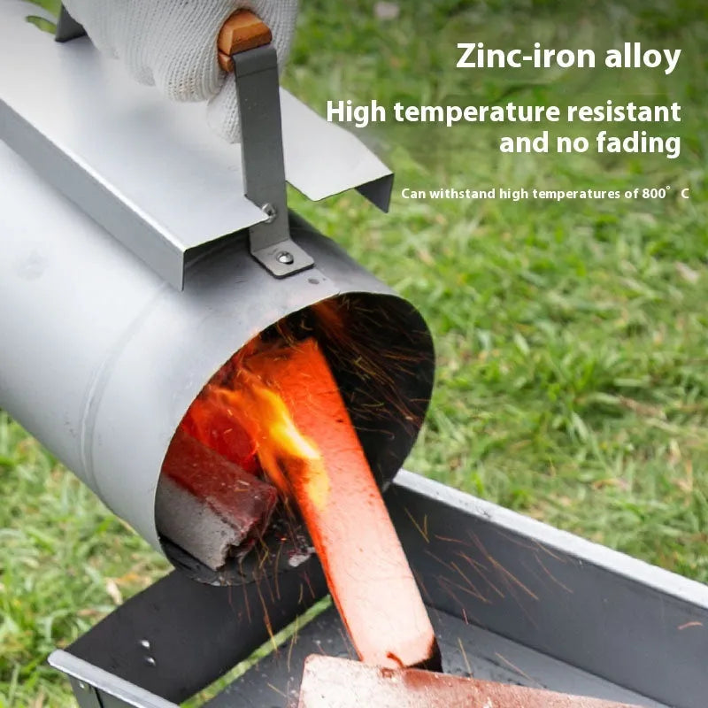 Zinc-iron alloy charcoal oven igniter with a carbon barrel style design for outdoor BBQs.