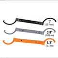 Three magnetic catheter locking wrenches in orange, grey, and black colours displayed together.