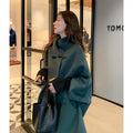 Women's oatmeal-coloured Japanese coat with Korean-style flight sleeves and a lengthened 100cm fit.