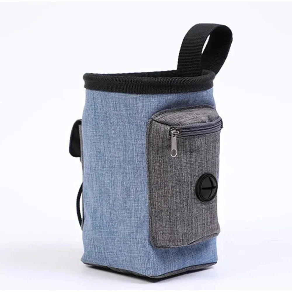 Portable waterproof pet waist bag with belt clip in blue, brown, and red colour options