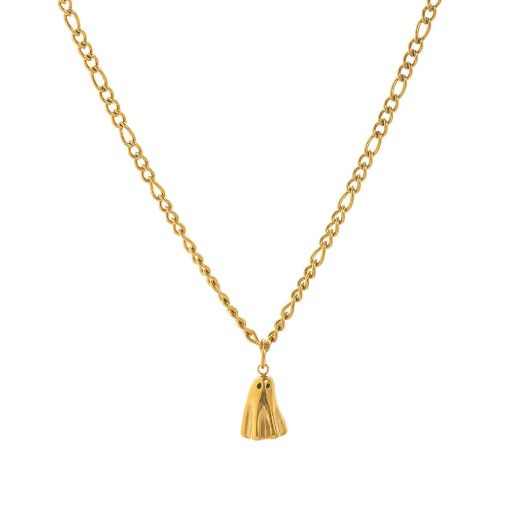 Ghost motif titanium steel pendant necklace with stainless steel chain in twisted cable figaro or mini staple styles