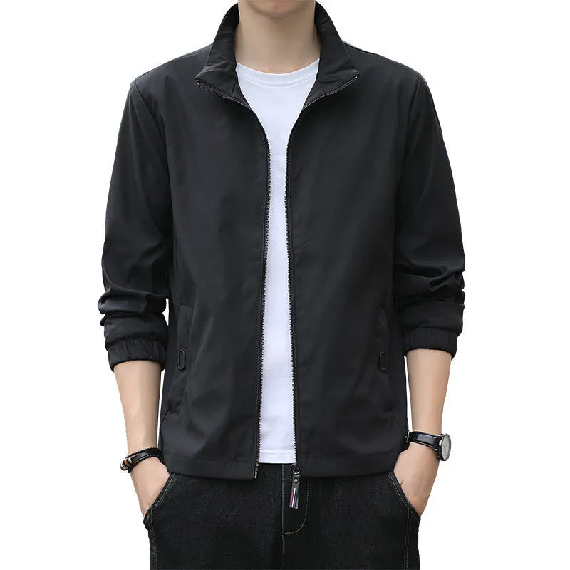 Men's loose fit lapel jacket in Korean casual style shown in black colour