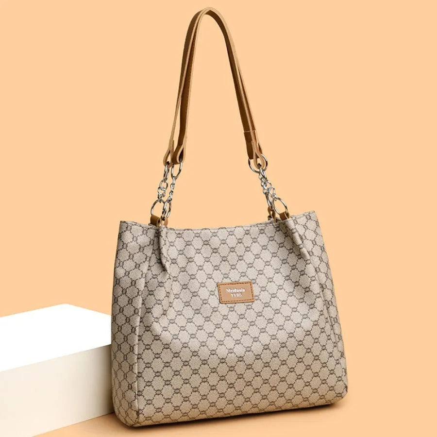 Women's retro style handbag in soft PU leather available in brown, grey and white colour options