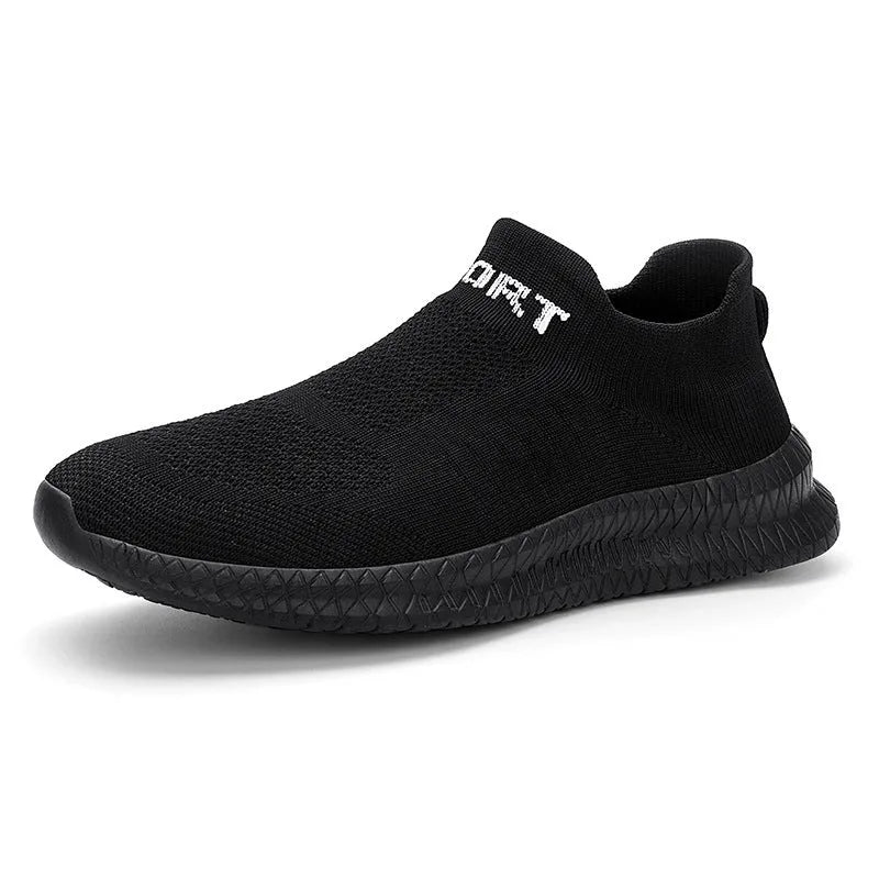 Men's Flyknit casual running shoes in black, blue, grey, or yellow for hiking and leisure.