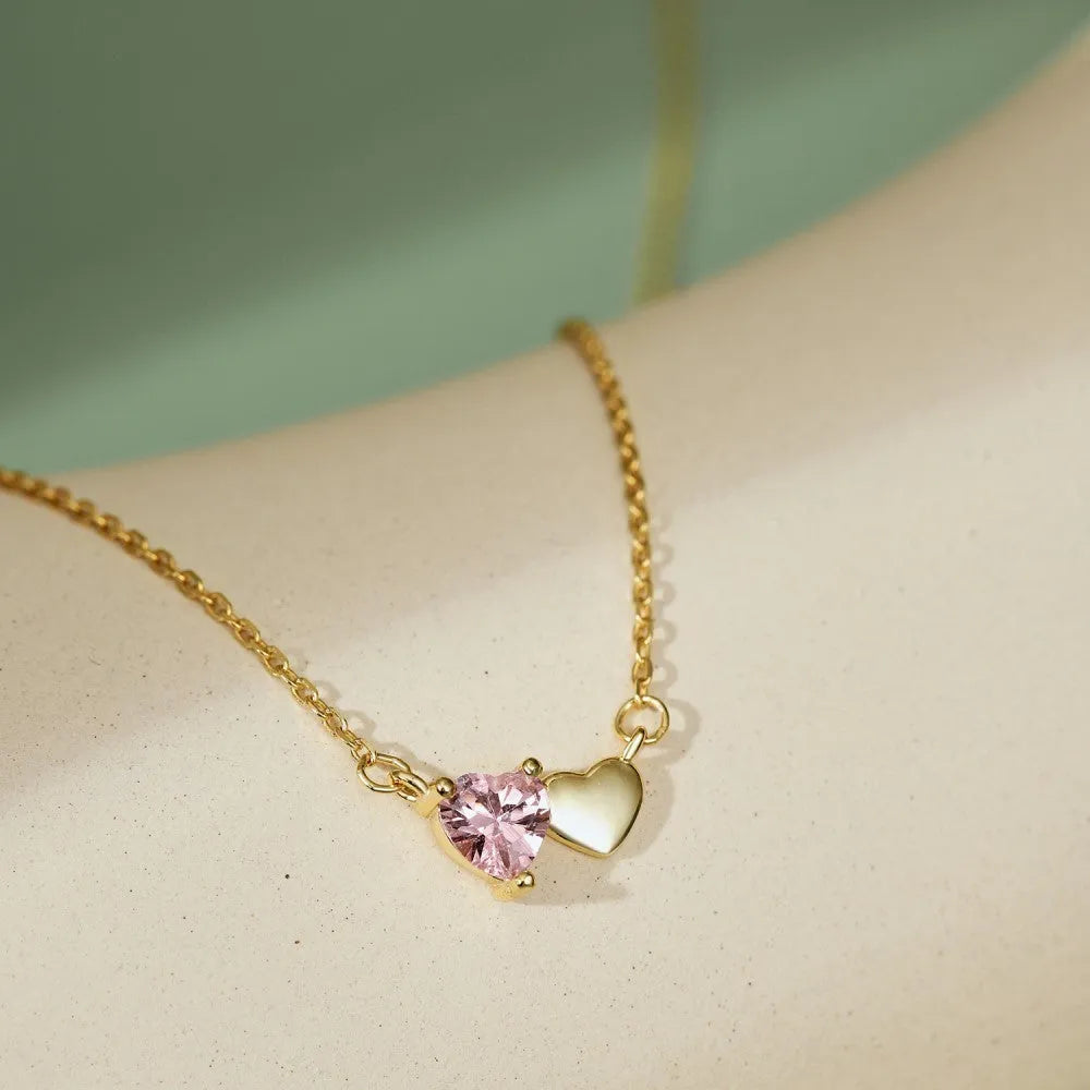 925 sterling silver heart pendant necklace with emerald zircon and peach heart for women in gold finish