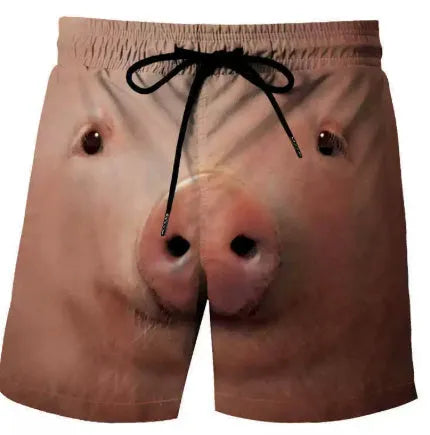 Mens beach shorts with eagle pattern print in polyethylene fiber fabric, straight leg, summer casual style