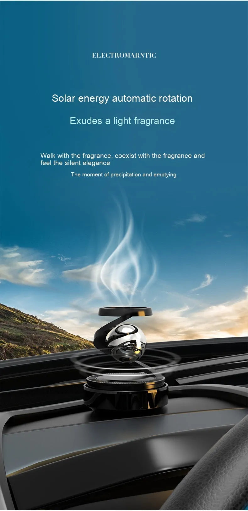 Solar car aromatherapy decoration perfume fragrance diffuser with four scent options for vehicle interiors