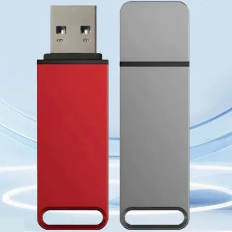 Customisable metal USB flash drive in black, red, or silver with large storage capacity options.