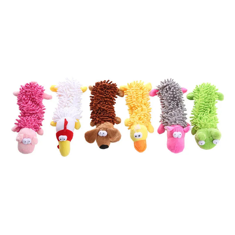 Plush horse molar dog chew toy in soft microfibre fabric, shown in various animal colour options.