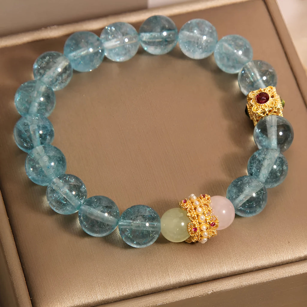 Blue cube sugar crystal Chinese style bracelet on flexible diamond ring for women
