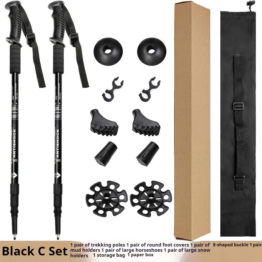 Aluminium alloy telescopic trekking poles with adjustable length and accessories