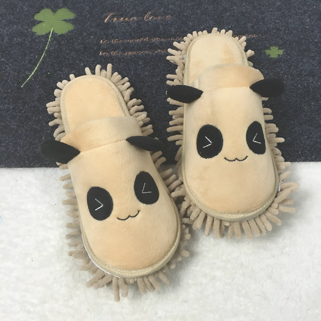 Cute panda lazy mute slippers with removable coral fleece upper in multiple colours