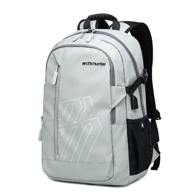 Casual plaid computer backpack with curved shoulder strap in blue colour option