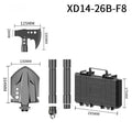 Black 80cm military shovel set with axe, knife, and multiple survival accessories in storage case