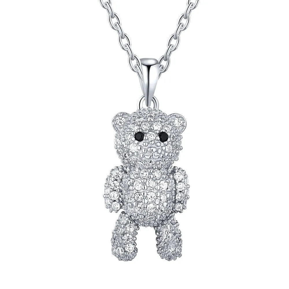 925 silver clavicle necklace with a cute geometric bear pendant in gold or white gold colour for women