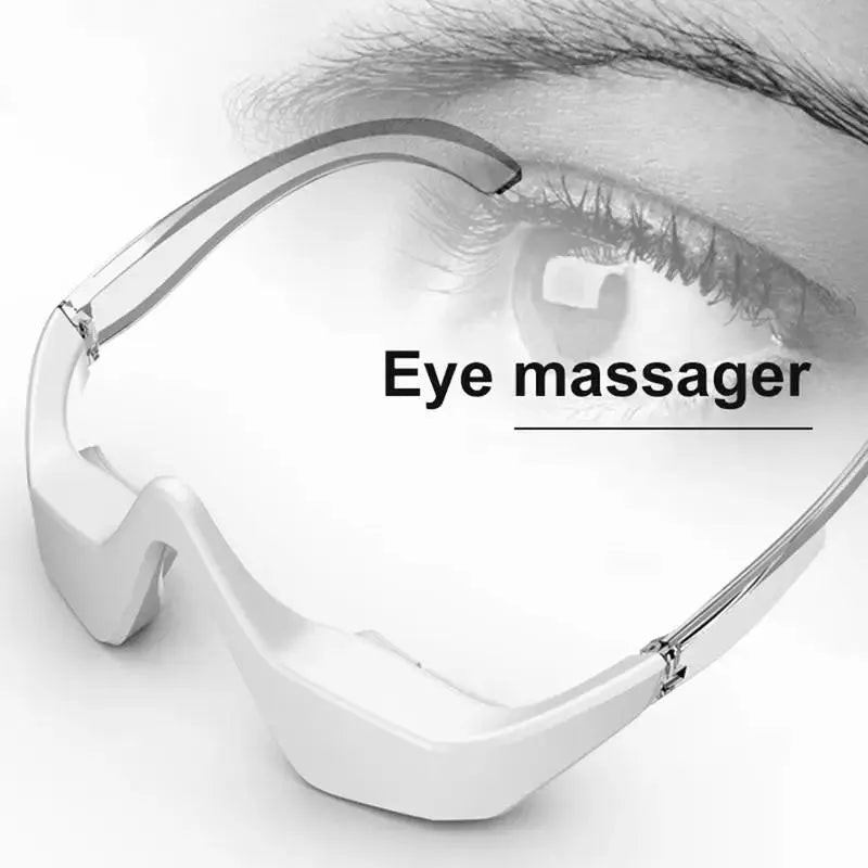 Pink and white micro-current eye massager with glasses-style design