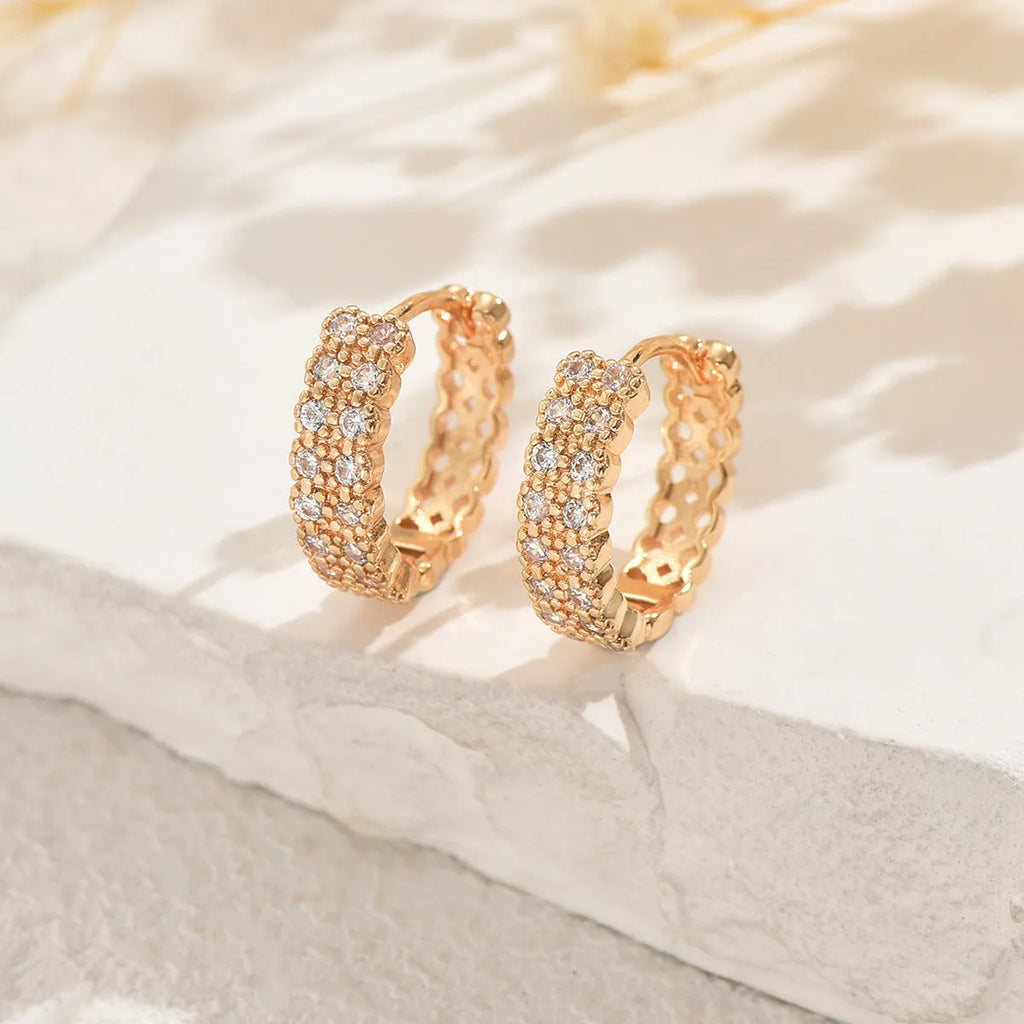 Women's geometry pattern copper ear studs with round dot ring elements in European American style