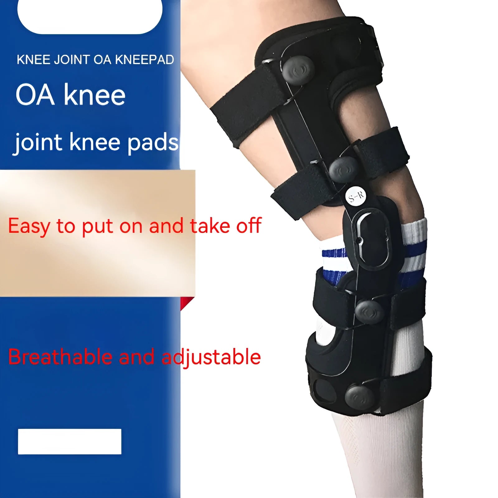 Black anterior ligament knee support sleeve shown in multiple sizes for left and right legs.