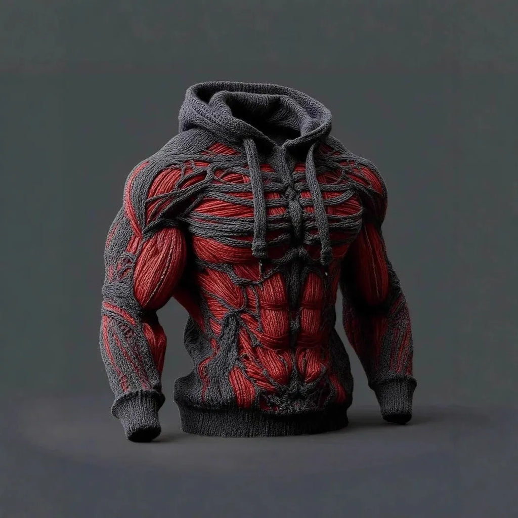 Simple digital print long sleeve men's hooded sweatshirt in Gray, pullover style, front view