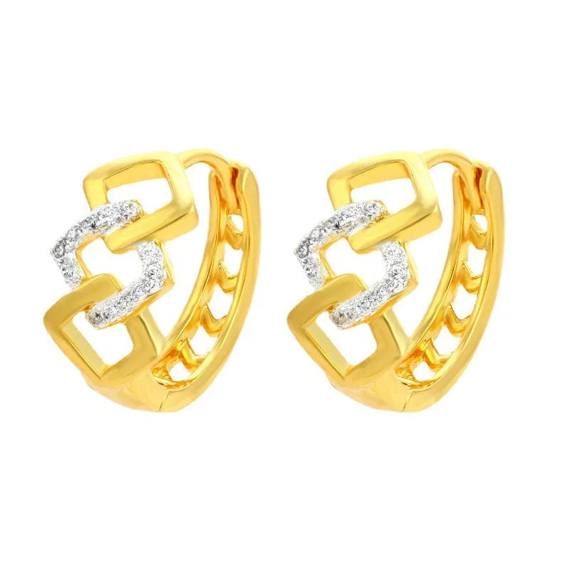 Gold geometric hollow out alloy earrings with ear clip fastening
