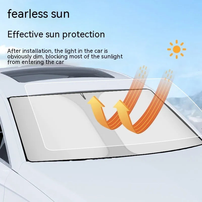 Car double ring front sun shield with NC fabric titanium silver construction for windscreen protection