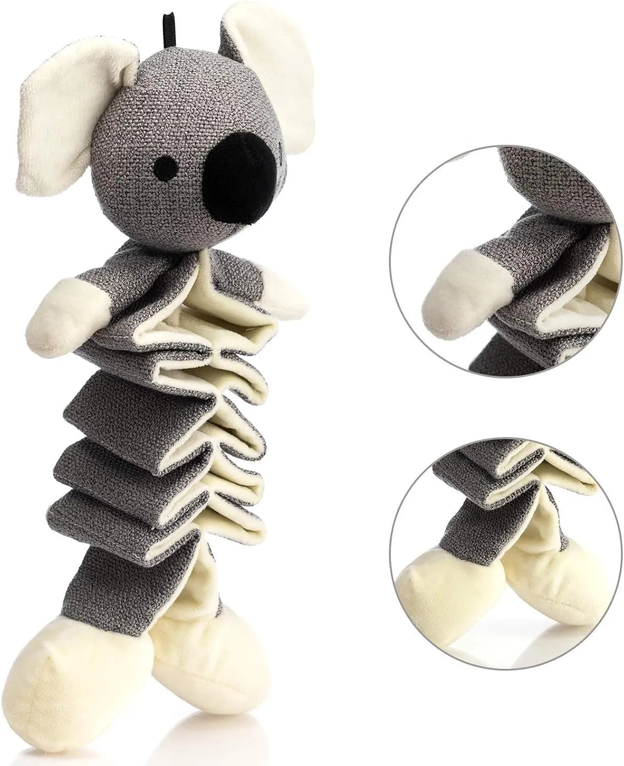 Grey koala plush dog chew toy measuring 30cm with crinkle paper sounds