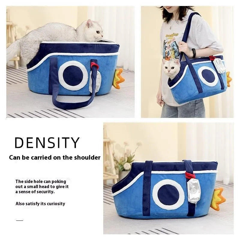 Shoulder pet carrier bag with cartoon stripe pattern for small cats and dogs