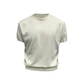 Men's knitted slim fit T-shirt with muscle-showing thread design and cuff-closing short sleeves