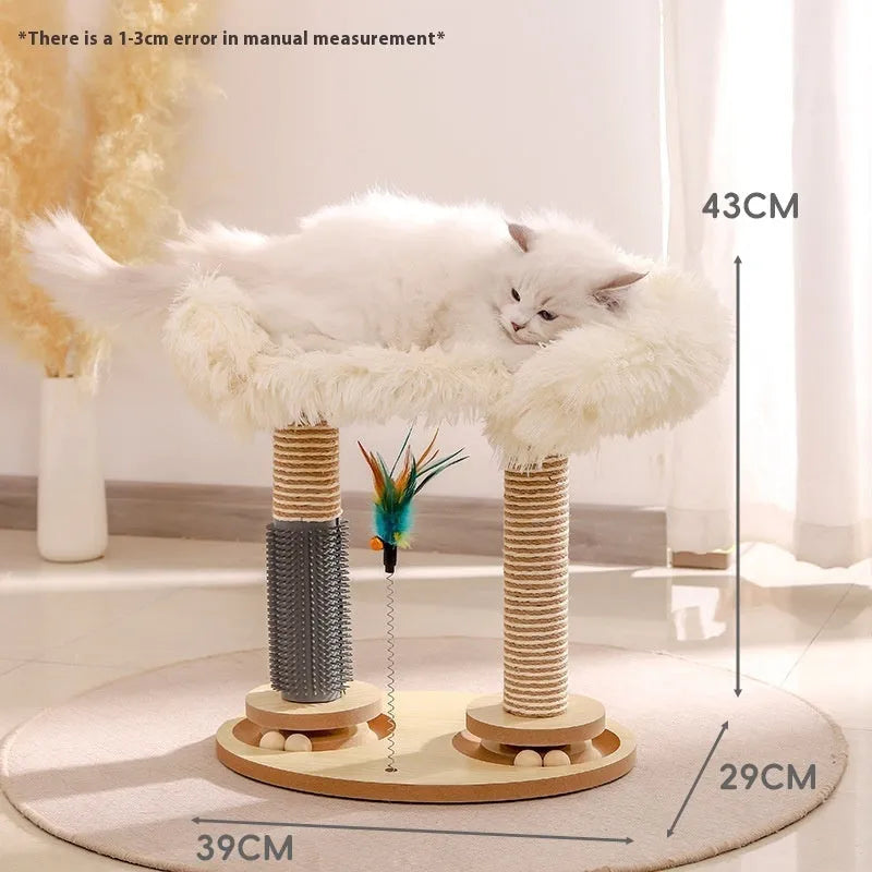 Solid wood cat scratch board toy with turntable design and rotating catch ball in panda column design
