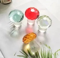 Colourful crystal mushroom decorative ornament in geometric modern style on a white background.