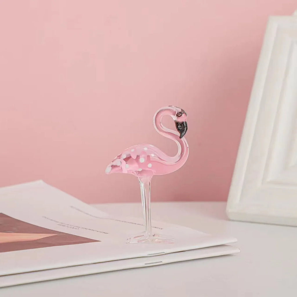 Pink crystal flamingo decorative ornament on table with modern simple design