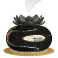 Pure black lotus-shaped aromatherapy humidifier with USB cable and single vapour outlet