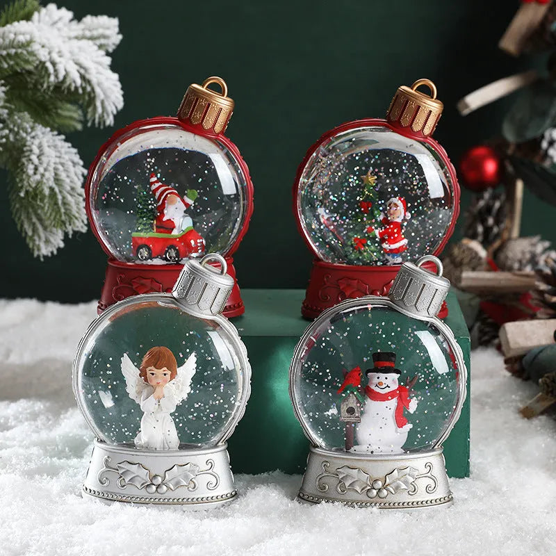 Battery-powered flat LED Christmas light decoration showing four plastic craft designs