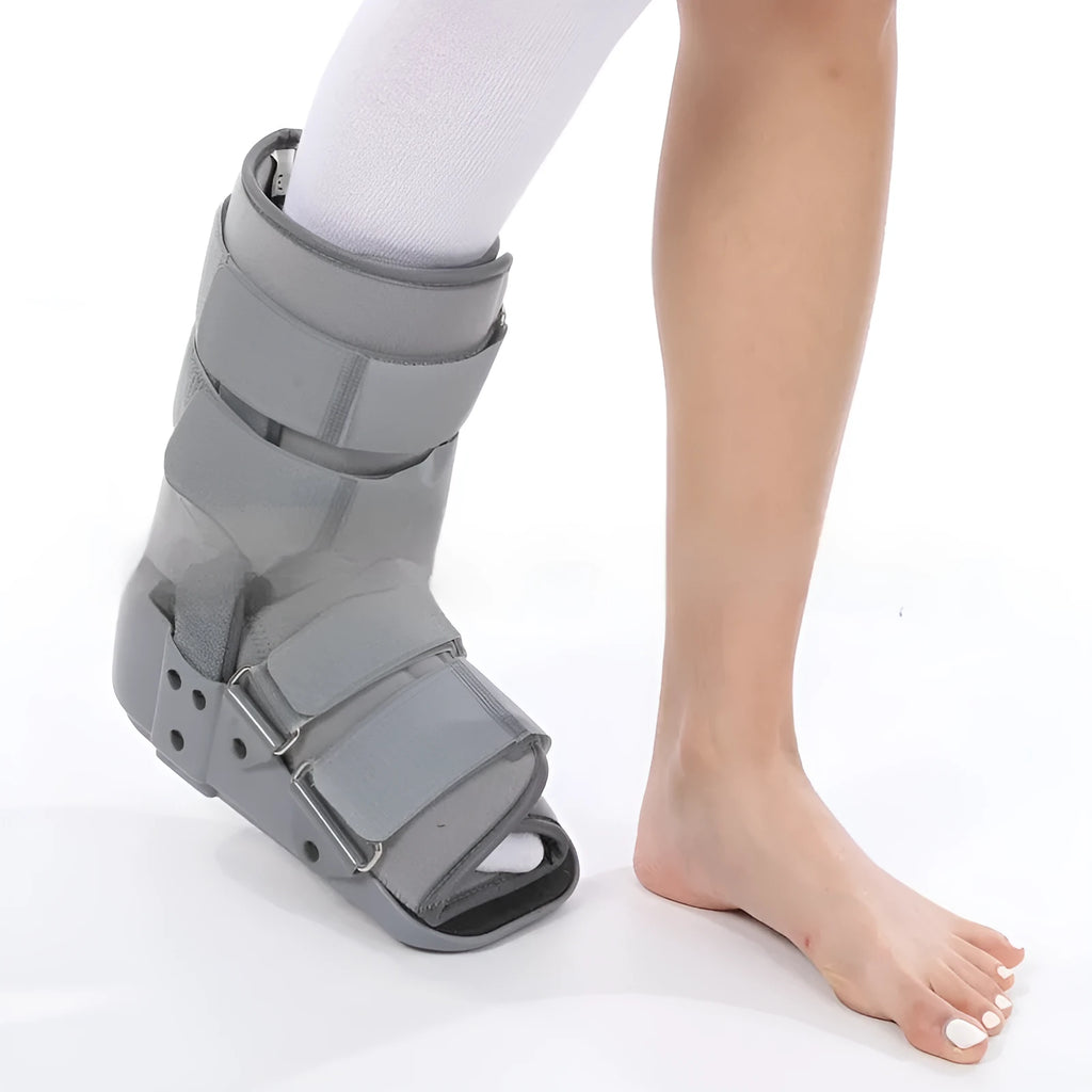 Grey Achilles tendon rehabilitation boot with fixed support design for rupture recovery