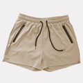 Men's blue quick-dry sports shorts on a hanger showing casual mid-waist design